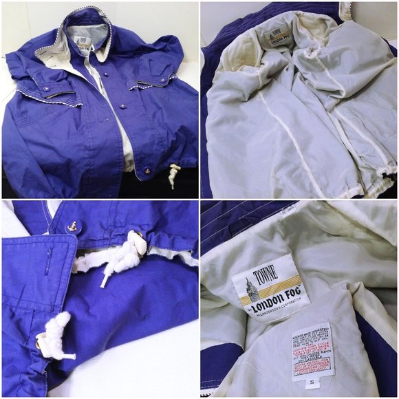 Vintage 90s London Fog Towne Chore Coat Utility Cargo Jacket -S Pockets Purple - Picture 10 of 10
